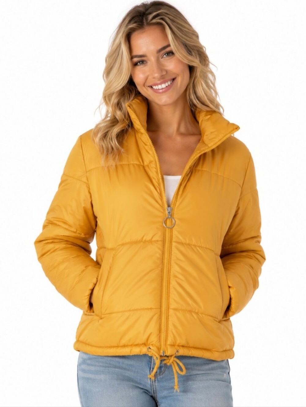 Arizona Mustard Yellow Puffer Jacket - Women's Lightweight Coat (Sz:small)